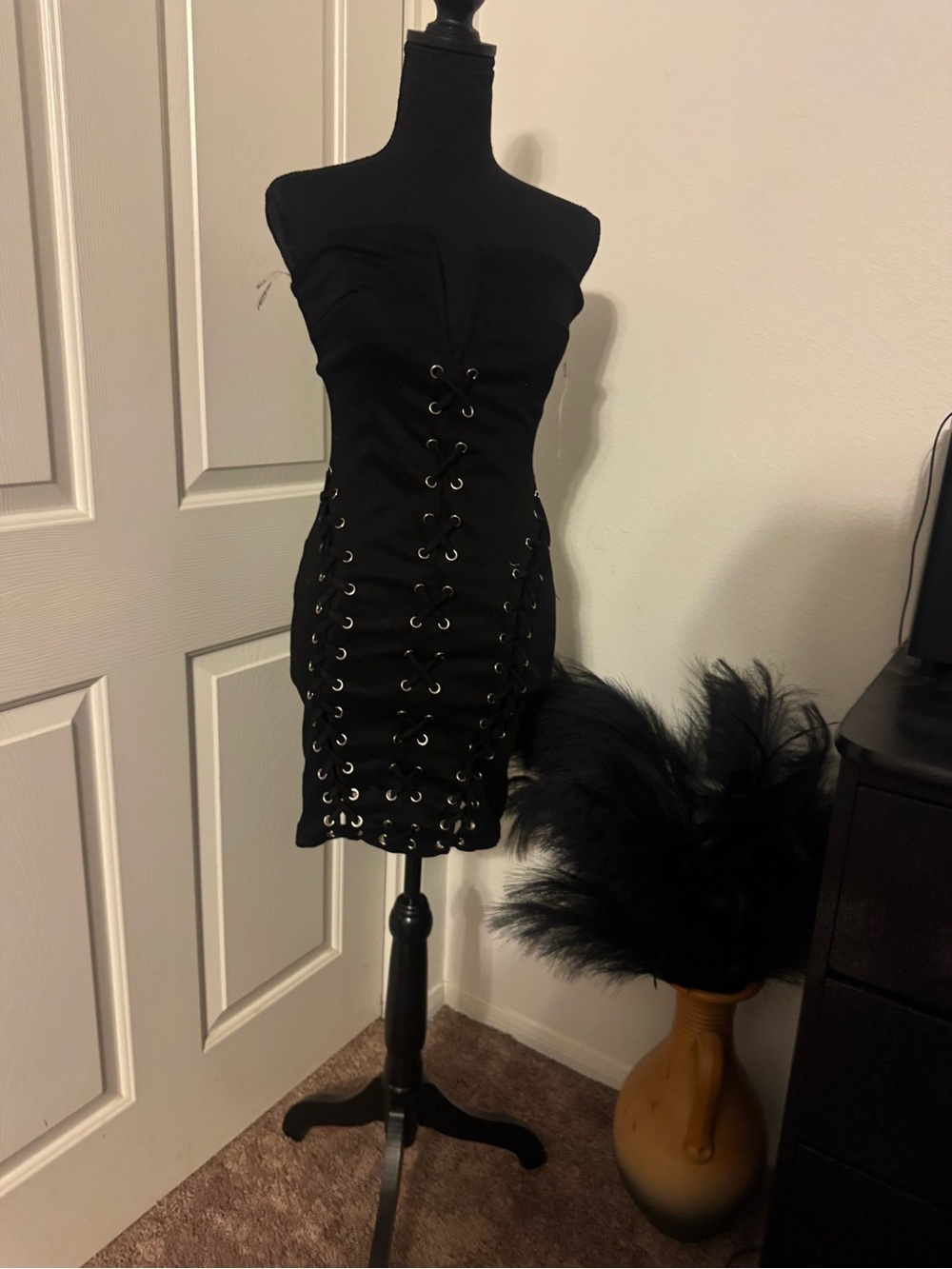 Rehab Black Strapless Lace-Up Bodycon Dress
